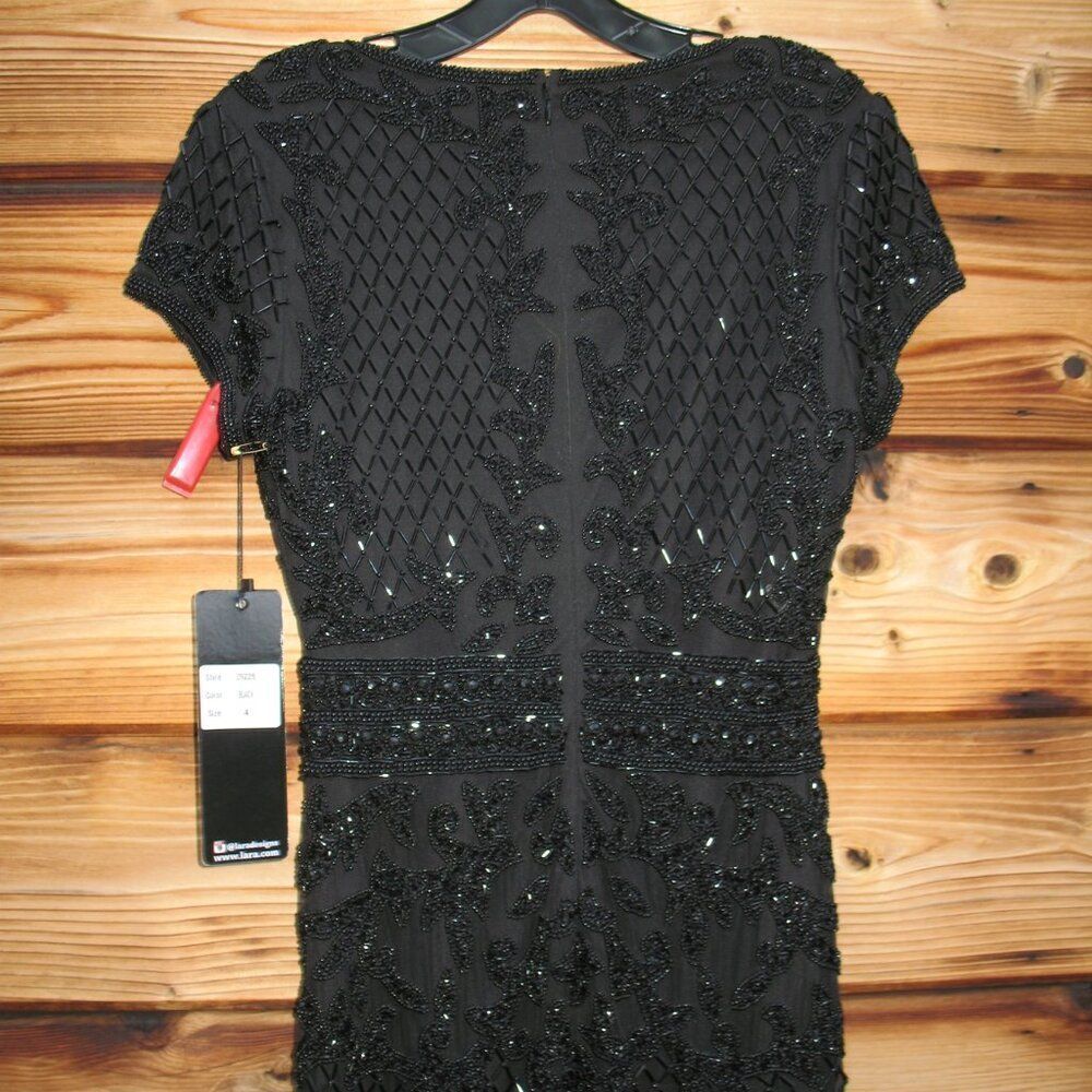 NWT LARA 29225 Black Size 4 Cap Sleeve Beaded Midi Dress - Picture 10 of 14